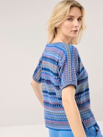 Kimono Pullover Baumwolljacquard Multicolor Königsblau