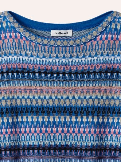 Kimono Pullover Baumwolljacquard Multicolor Königsblau