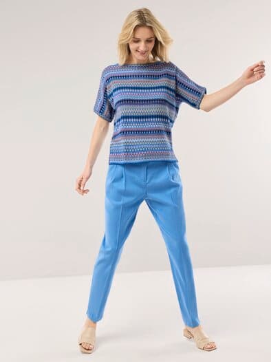 Kimono Pullover Baumwolljacquard Multicolor Königsblau