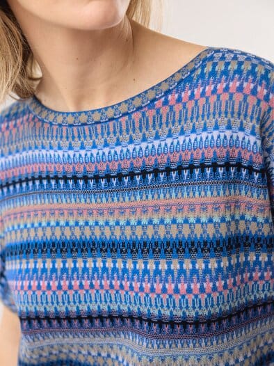 Kimono Pullover Baumwolljacquard Multicolor Königsblau