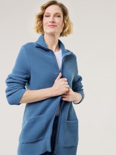 Zip-Longstrickjacke Königsblau