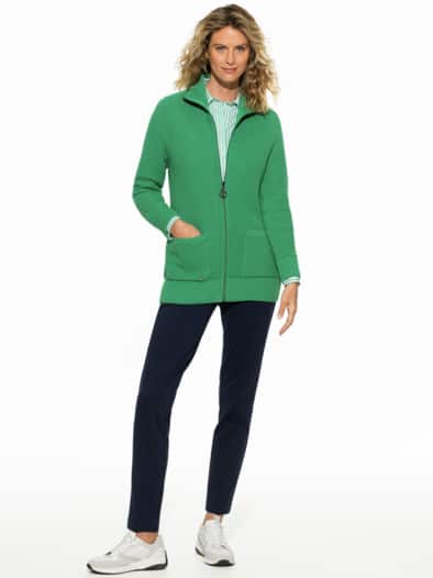 Zip-Longstrickjacke Kleegrün