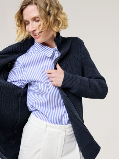 Zip-Longstrickjacke Marine