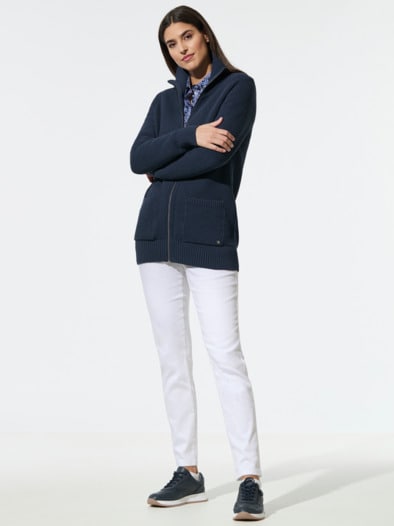 Zip-Longstrickjacke Marine