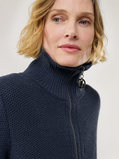 Zip-Longstrickjacke Marine