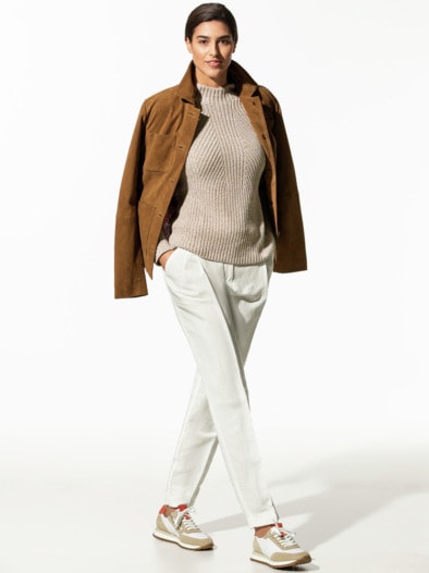 Patentpullover Nahtlos Caramel/Weiß