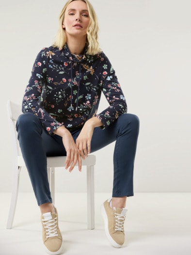 Baumwoll-Sweatshirt Flower Print Marine