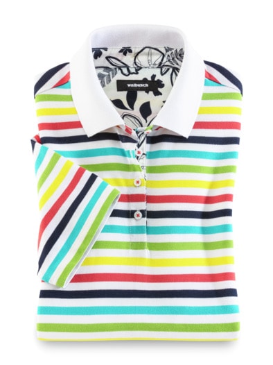 Poloshirt Hitzefrei Multiringel Weiß