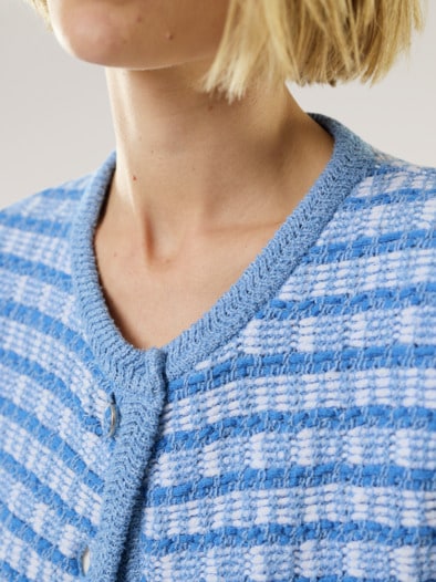 Strickjacke Bändchengarn Königsblau/Weiß