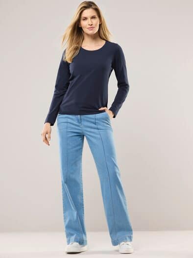 Baumwoll-Basic-Shirt Langarm Marine