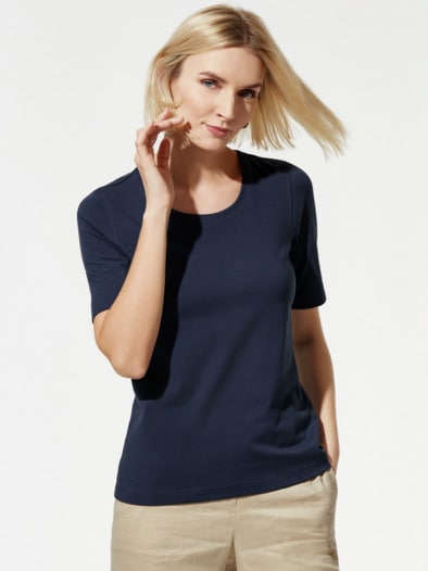 Baumwoll-Basic-Shirt Halbarm Marine