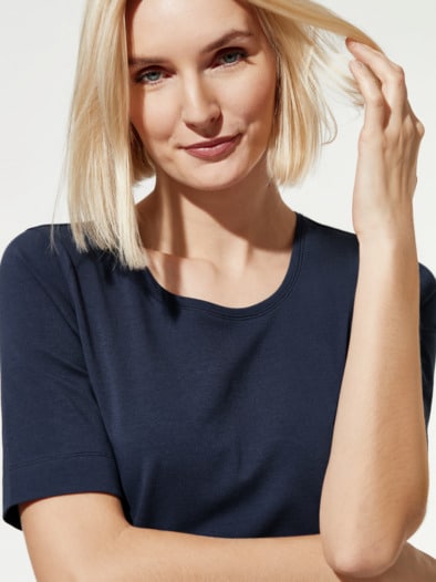 Baumwoll-Basic-Shirt Halbarm Marine