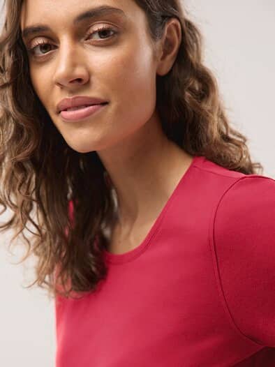 Baumwoll-Basic-Shirt Halbarm Feuerrot