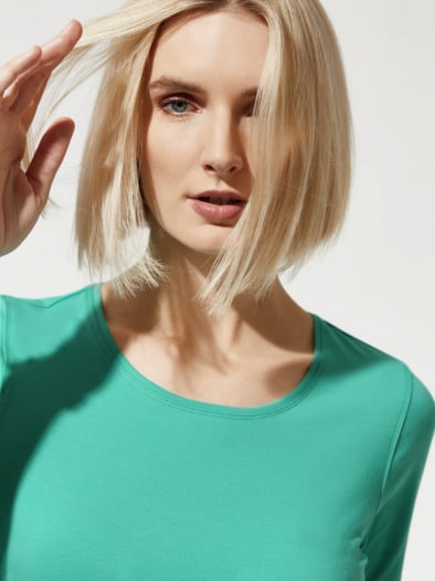 Baumwoll-Basic-Shirt Halbarm Seegrün