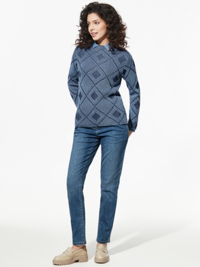 Vanise-Pullover Karree Jeansblau/Marine
