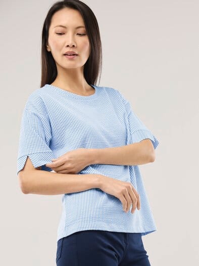 Streifenshirt Seersucker Meerblau