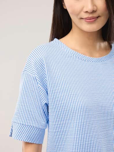 Streifenshirt Seersucker Meerblau