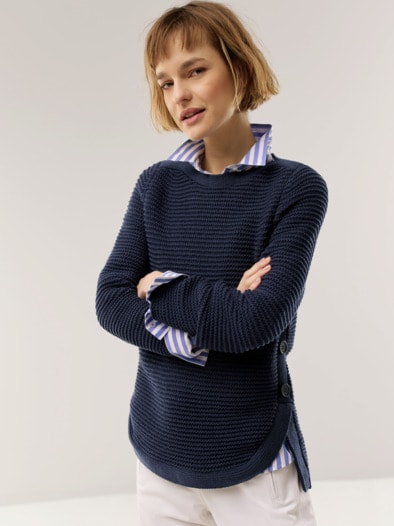 Breton-Pullover Baumwollmix Marine