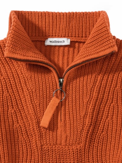 Baumwoll-Pullover Troyerkragen Terracotta