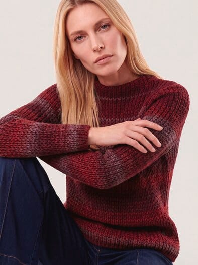 Grobstrick-Pullover Farbverlauf Merlot/Chianti