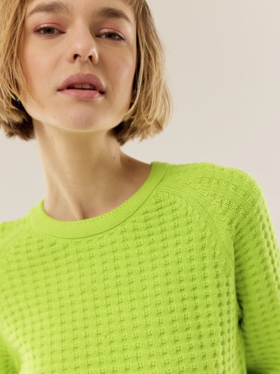 Baumwoll Pullover Waffelstruktur Apfelgrün