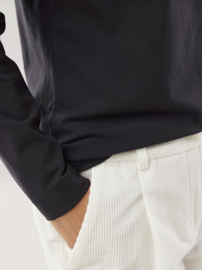 Baumwoll-Basic-Shirt Langarm Schwarz