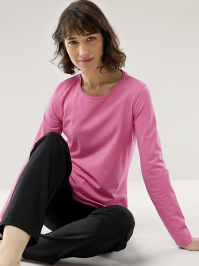 Baumwoll-Basic-Shirt Langarm Malve