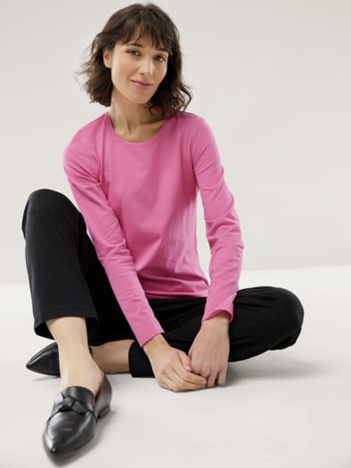 Baumwoll-Basic-Shirt Langarm Malve