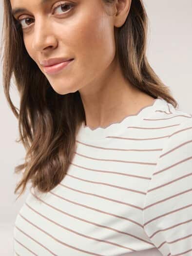 Ringelshirt Wellenband Weiß/Praline