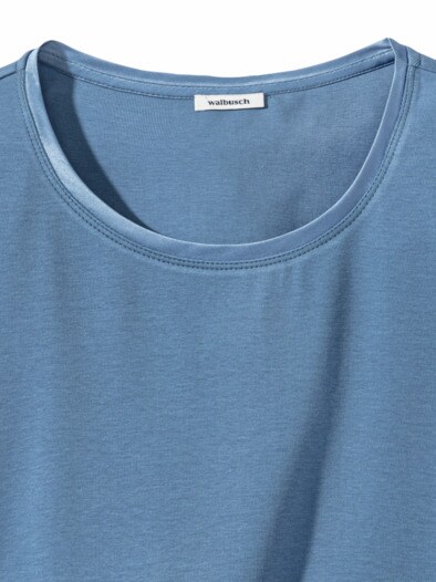 Pima Cotton Shirt Satindetail Horizontblau