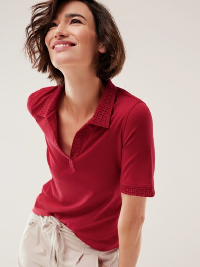Poloshirt Lochstickerei Feuerrot