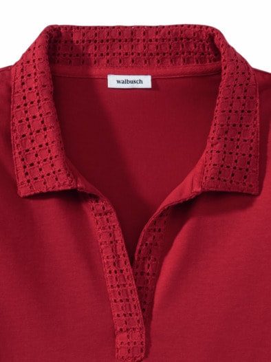 Poloshirt Lochstickerei Feuerrot
