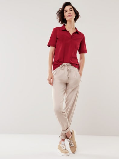 Poloshirt Lochstickerei Feuerrot