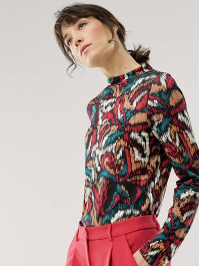 Stehbundshirt Moiree Blume Multicolor