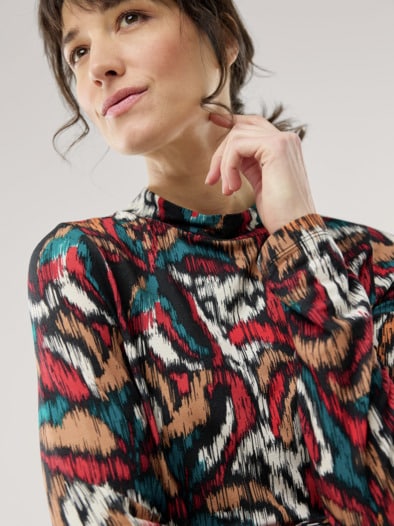 Stehbundshirt Moiree Blume Multicolor