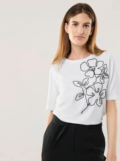 Baumwollshirt Kordelstickerei Weiß