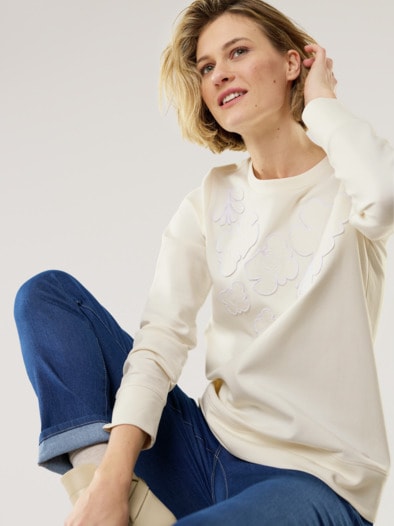 Blumenapplication Sweatshirt Offwhite