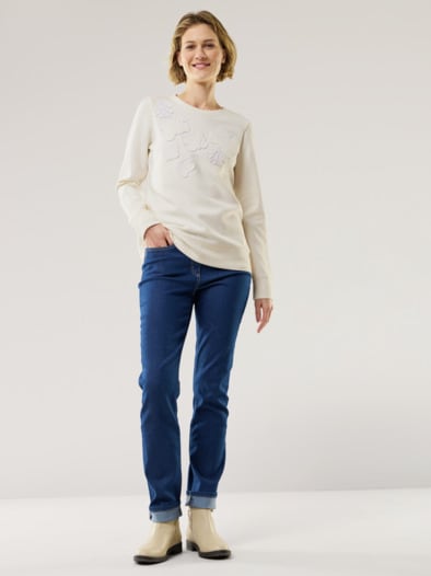 Blumenapplication Sweatshirt Offwhite