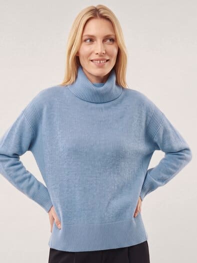 Cashmere Pullover mit Rollkragen Skyblue Melange