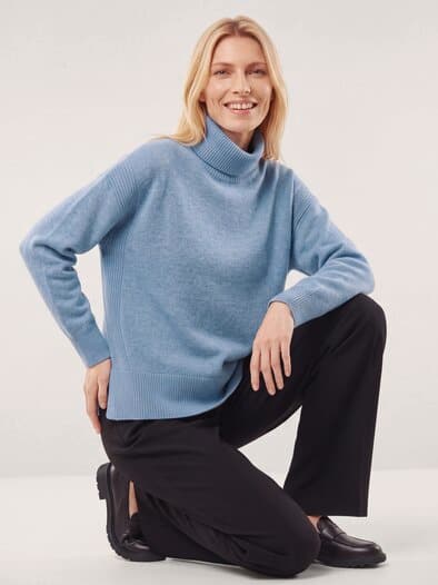 Cashmere Pullover mit Rollkragen Skyblue Melange