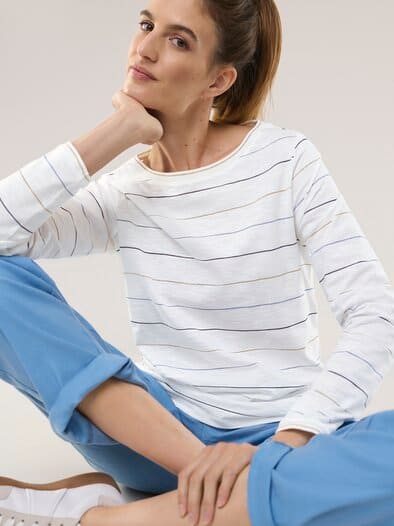 Baumwollshirt Lurexringel Weiß