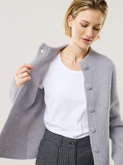 Cashmino Strickjacke Nahtlos Silbergrau Mel.