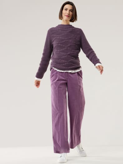 Baumwoll-Pullover Wellenzopf Mauve