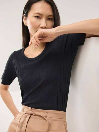 Baumwollshirt Rippenstruktur Schwarz
