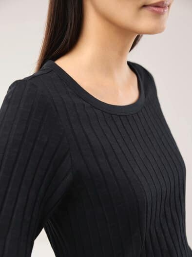 Baumwollshirt Rippenstruktur Schwarz