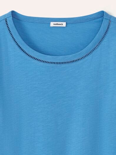 Baumwollshirt Lochstickereiband Jeansblau