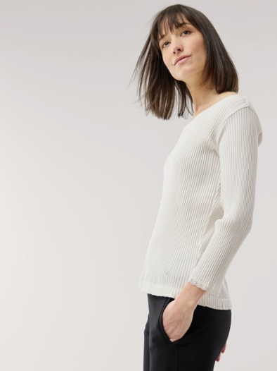 Rippshirt Spitzendetail Offwhite
