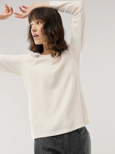 Viskoseshirt Materialmix Offwhite