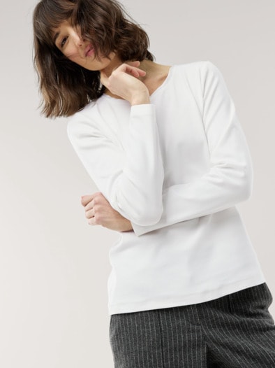 Baumwollshirt Satindetail Offwhite