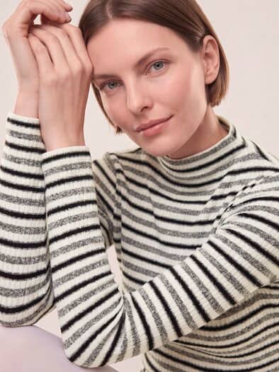 Ringelshirt mit Kaminkragen Silber Melange